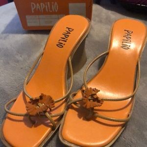 Orange wedge shoes